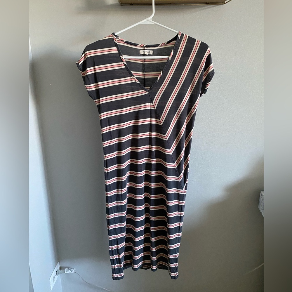 Madewell Navy and Pink Striped Midi Dress
